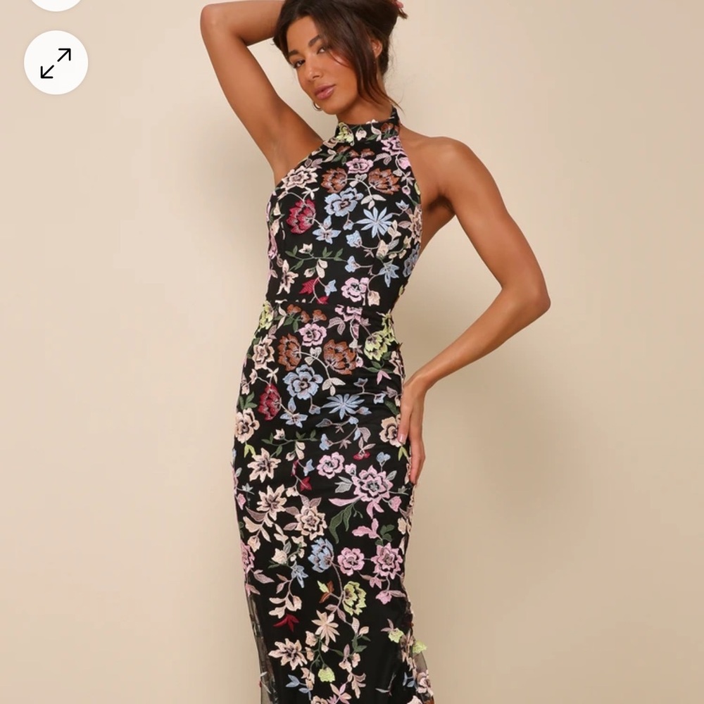 Lulus Infinite Praise Black 3D Floral Embroidered Halter Maxi Dress
